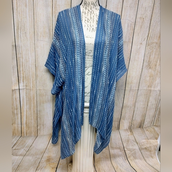Sonoma Tops - Sonoma Kimono Blue Striped Cardigan Slit Arms One Size